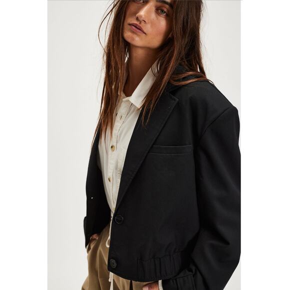 Free People NWT Black Agnes Solid Cropped Jacket Women’s Size Small Retail $298 - Picture 12 of 12